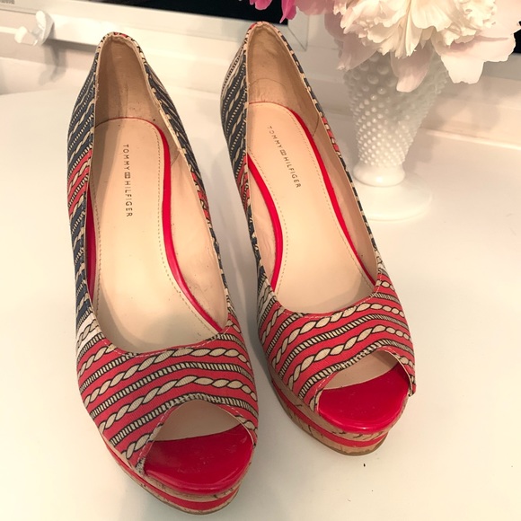 Tommy Hilfiger Cork Wedge shoes Red White & Blue - Picture 2 of 5